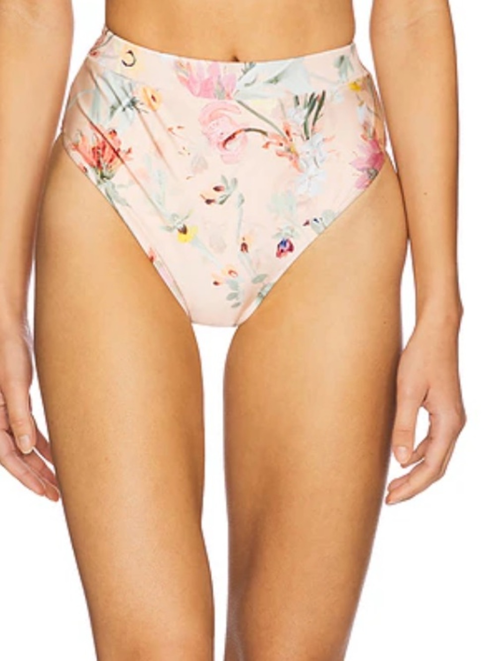 PatBO High-Waist Floral Bikini Bottoms in Blush Pink and Green